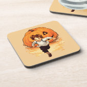 Halloween pompoen, gelukkig jong jongetje bier onderzetter (Linkerzijde)