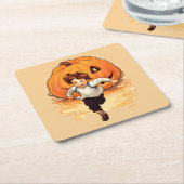 Halloween pompoen, gelukkig jong jongetje kartonnen onderzetters (Schuin)