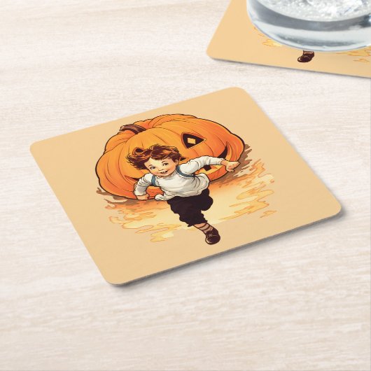 Halloween pompoen, gelukkig jong jongetje kartonnen onderzetters (Schuin)