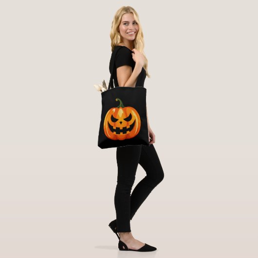 Halloween pompoen gezicht eng tote bag (Op model)