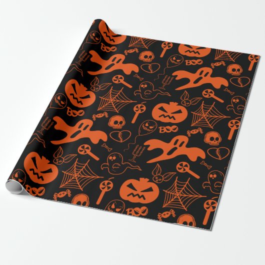 Halloween pompoen gezicht Jack O lantaarn zwart Cadeaupapier (Uitgerold)