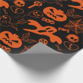 Halloween pompoen gezicht Jack O lantaarn zwart Cadeaupapier (Hoek)