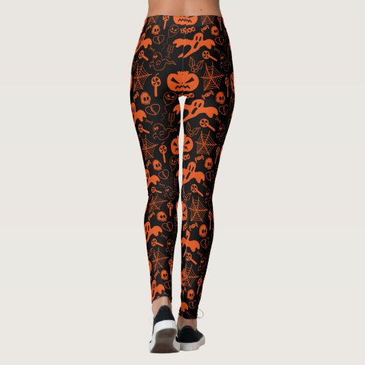 Halloween pompoen gezicht Jack O lantaarn zwart Leggings (Achterkant)