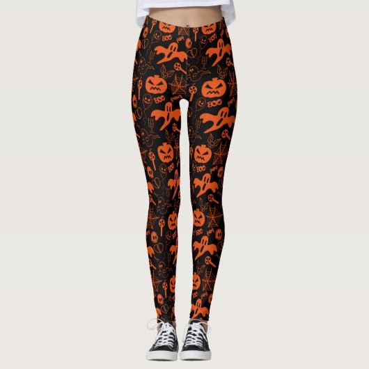 Halloween pompoen gezicht Jack O lantaarn zwart Leggings (Voorkant)