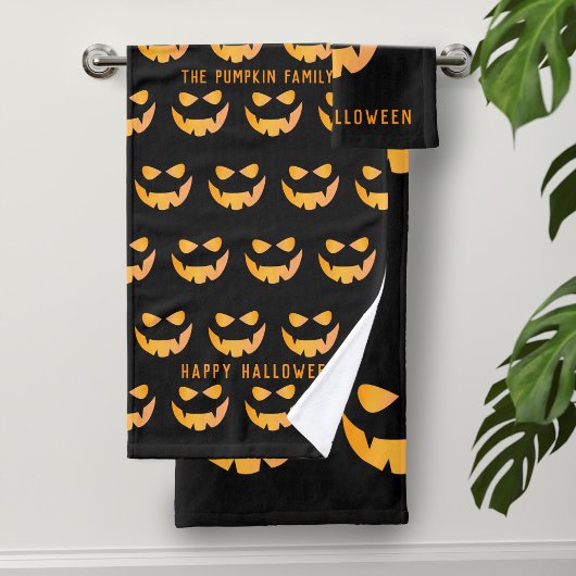 Halloween pompoen gezicht zwarte aangepaste handdo bad handdoek