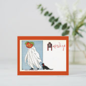 Halloween Pompoen Ghost Black Cat Briefkaart (Staand voorkant)