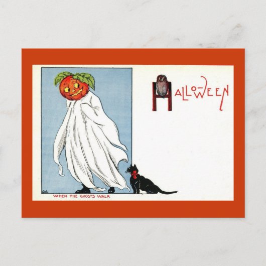 Halloween Pompoen Ghost Black Cat Briefkaart (Voorkant)
