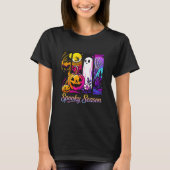 Halloween Pompoen Ghost Pop Art Retro Zwart T-shirt (Voorkant)
