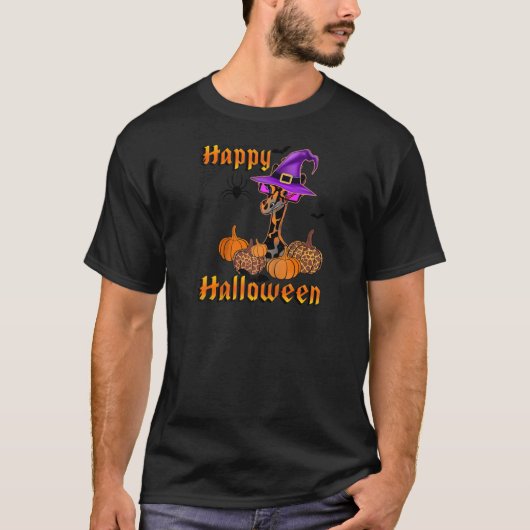 Halloween Pompoen Giraffe Spin Web Witch Pet Ani T-shirt (Voorkant)