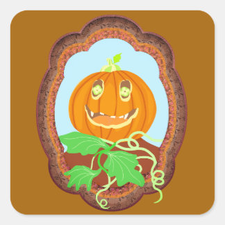 Halloween pompoen glimlachend grillig en griezelig vierkante sticker