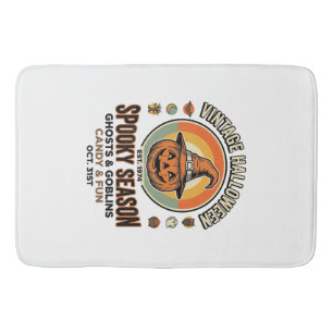 Halloween Pompoen Grappige Vintage Heksenhoed_1 Badmat