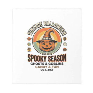 Halloween Pompoen Grappige Vintage Heksenhoed_1 Notitieblok