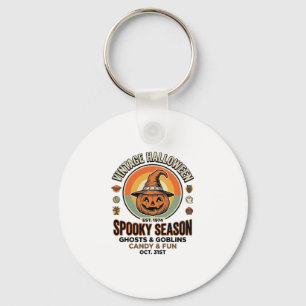 Halloween Pompoen Grappige Vintage Heksenhoed_1 Sleutelhanger