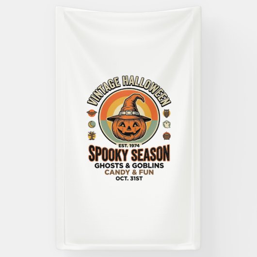 Halloween Pompoen Grappige Vintage Heksenhoed_1 Spandoek (Verticaal)