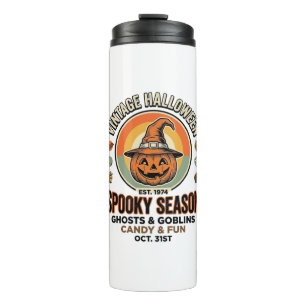Halloween Pompoen Grappige Vintage Heksenhoed_1 Thermosbeker