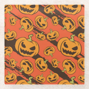 Halloween pompoen: griezelig naadloos patroon glazen onderzetter
