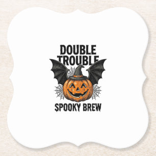 Halloween Pompoen Heks Dubbele Problemen Vintage D Kartonnen Onderzetters