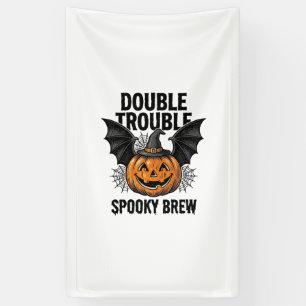 Halloween Pompoen Heks Dubbele Problemen Vintage D Spandoek