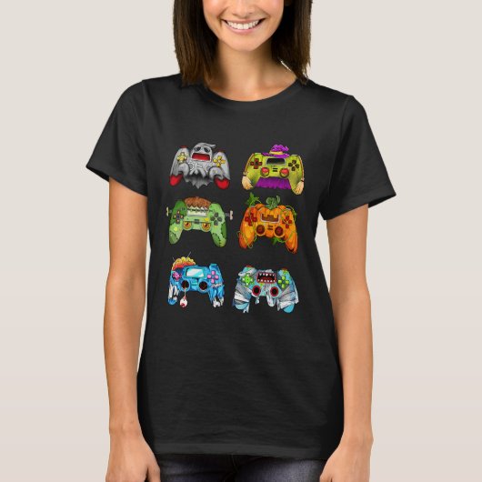 Halloween pompoen heks gaming controllers zombie t-shirt (Voorkant)
