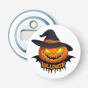 Halloween Pompoen Heks Hoed Griezelijk Gezicht 🎃 Button Flesopener