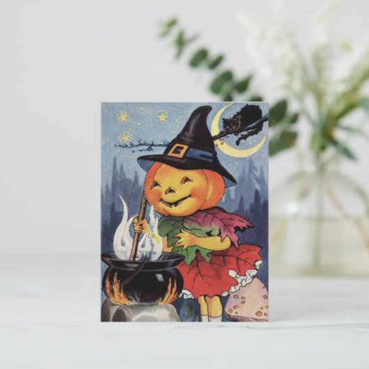 Halloween  Pompoen Heks MoonAnsichtkaart Feestdagenkaart (Staand voorkant)