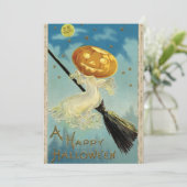 Halloween-pompoen-heks op een kamer (Staand voorkant)