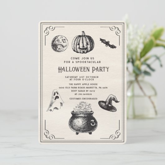 Halloween  pompoen heks party uitnodiging (Staand voorkant)