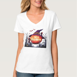 Halloween: pompoen, heks Pet en zwarte katten T-shirt