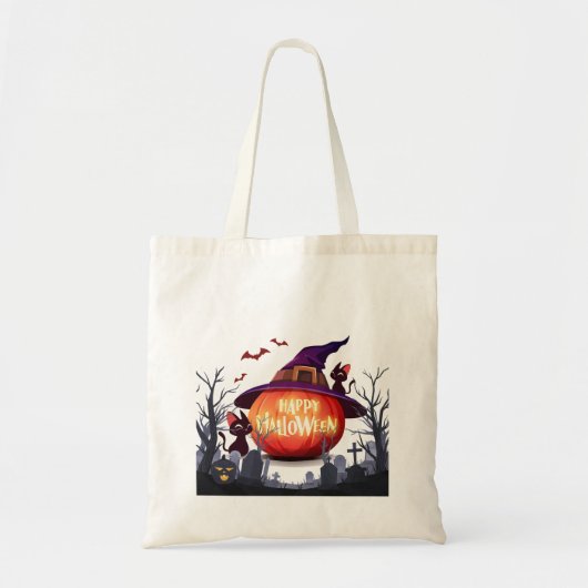 Halloween pompoen, heks Pet en zwarte katten Tote Bag (Voorkant)