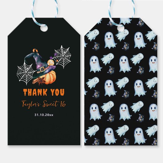 Halloween pompoen heks Pet geesten schattig zoet 1 Cadeaulabel