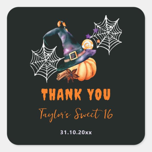 Halloween pompoen heks Pet geesten schattig zoet 1 Vierkante Sticker (Voorkant)