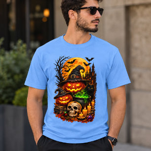 Halloween Pompoen Heks PNG, Zwarte Kat en Ketel T-shirt