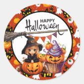 Halloween pompoen heks ronde sticker (Voorkant)