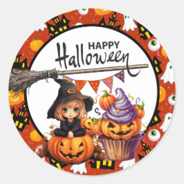 Halloween Pompoen Heks Ronde Sticker