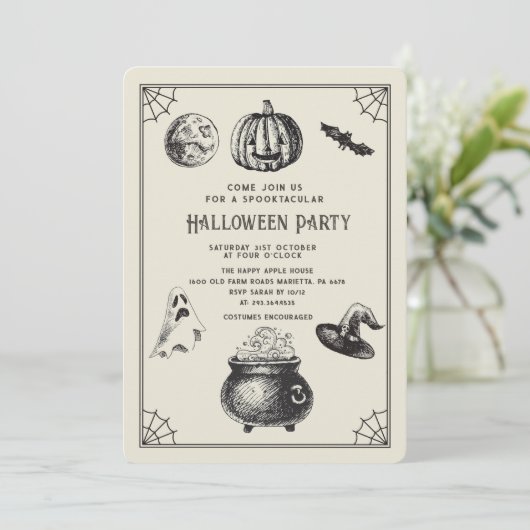 Halloween  pompoen heksenfeest kaart (Staand voorkant)