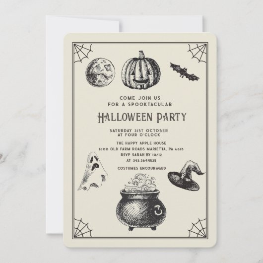 Halloween  pompoen heksenfeest kaart (Voorkant)