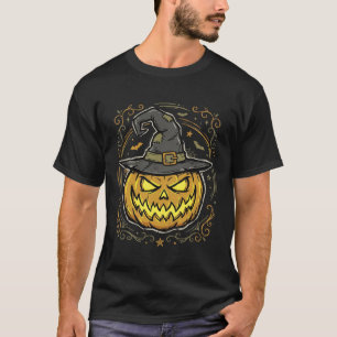 Halloween Pompoen Heksenhoed Vectorontwerp T-shirt