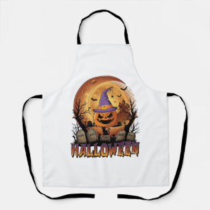 Halloween Pompoen Heksenhoed Zwarte Kat Volle Maan Schort