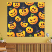 Halloween pompoen: heksenpatroon canvas afdruk (Insitu (Woonkamer))