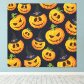 Halloween pompoen: heksenpatroon canvas afdruk (Insitu (Houten vloer))