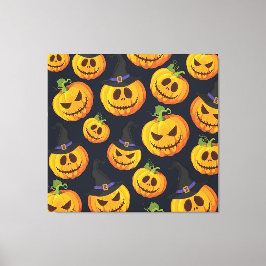 Halloween pompoen: heksenpatroon canvas afdruk (Voorkant)