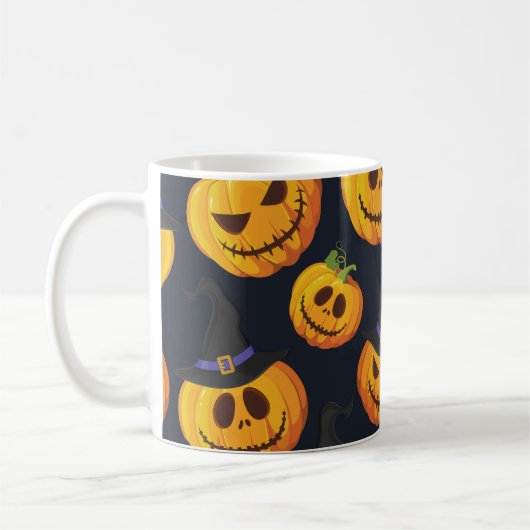 Halloween pompoen:  heksenpatroon koffiemok (Links)