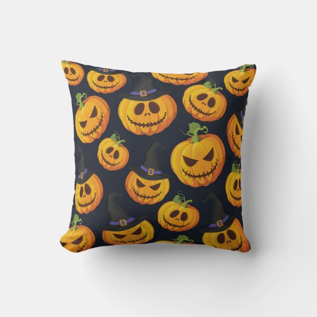 Halloween pompoen:  heksenpatroon kussen (Voorkant)