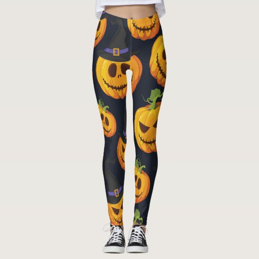 Halloween pompoen:  heksenpatroon leggings (Voorkant)