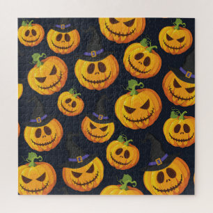 Halloween pompoen: heksenpatroon legpuzzel