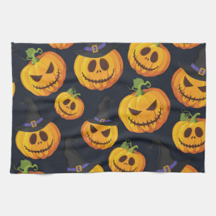 Halloween pompoen: heksenpatroon theedoek