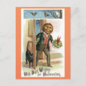 Halloween pompoen hoofd Man Black Cat Briefkaart (Voorkant)