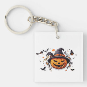 Halloween pompoen hoofd Sticker Transparant Sleutelhanger