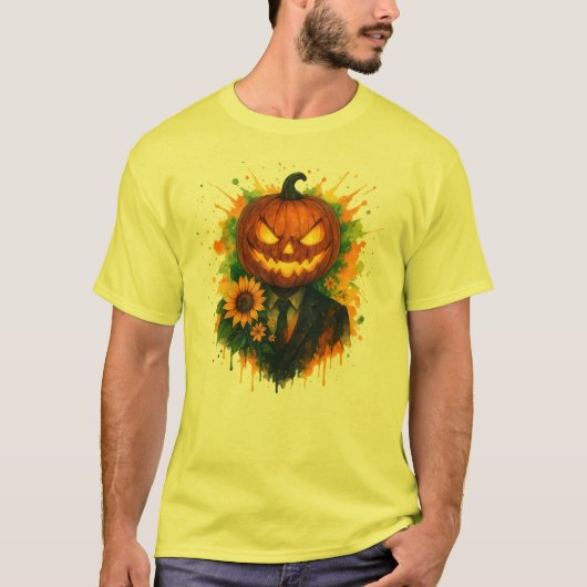 Halloween pompoen hoofd Waterverf kunst T-shirt (Voorkant)