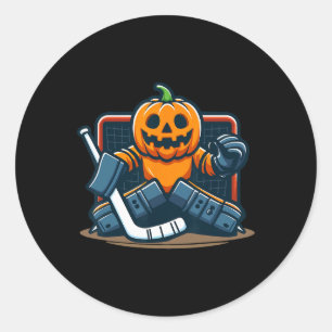 Halloween Pompoen IJshockey Doelman Ronde Sticker